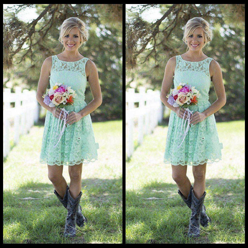 

2020 Country Mint Green Lace Short Mini Bridesmaid Dresses Formal Dress For Junior And Adult Bridesmaid Knee Length Wedding Party Dresses