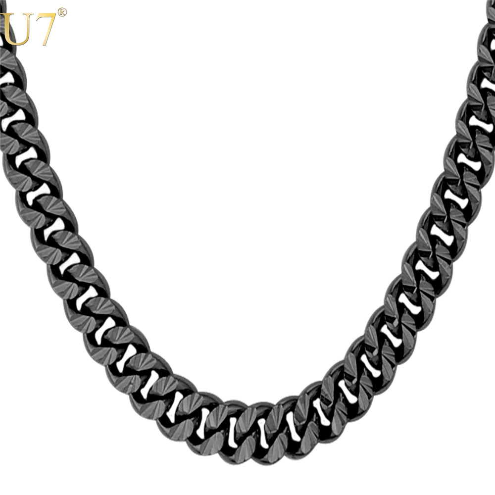 

unique New Black Gun Plated Long Necklace For Men Fashion Jewelty Trendy 6 Size 7MM Cuban Link Chain Necklaces Men Jewelry N560