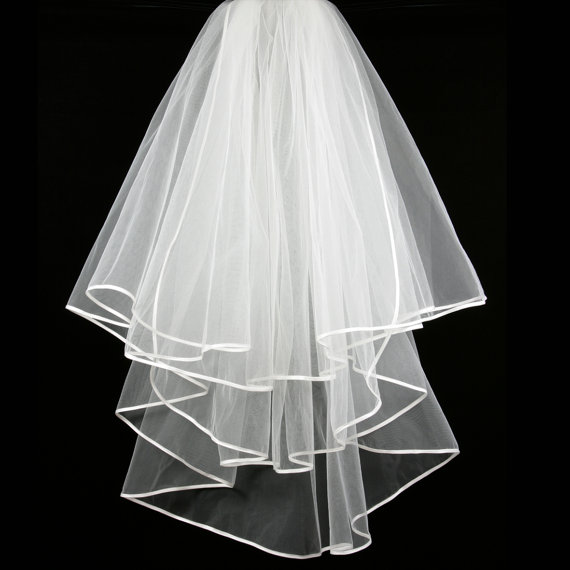 

New Hight Qualityr Cheap Best Sale Elbow White Ivory Ribbon Edge Veil Bridal Head Pieces For Wedding Dresses