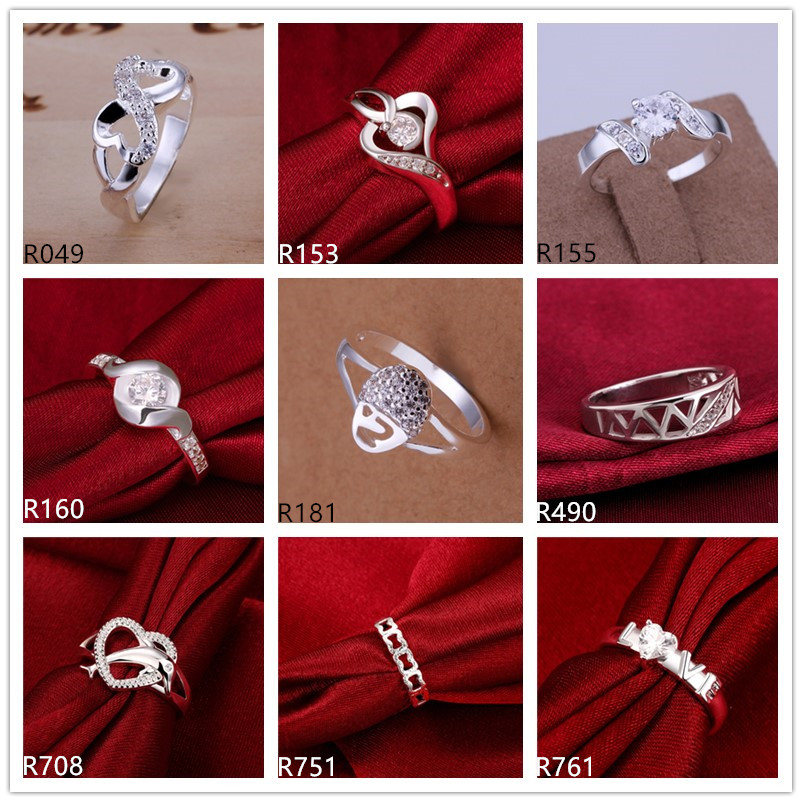 

Women's gemstone plated sterling silver ring 10 pieces a lot mixed style EMR11,hot sale high grade fashion 925 silver plate ring