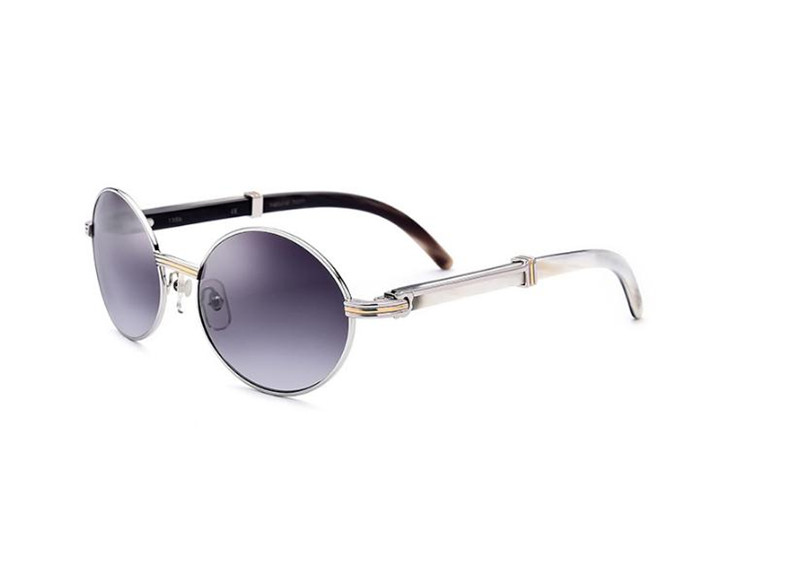 

Brand Designer Sunglasses Black White Buffalo Horn Glasses Gray Brown Lens Eyewear Luxury Retro Round Sun Glasses Big Frame Eyeglasses with Original Case