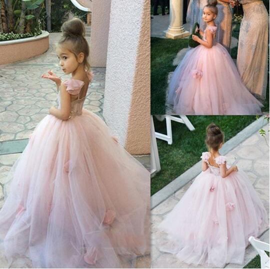 

New Tulle Flower Girl Dresses Pink Lace Tulle Flower Girl Dress With Elegant Sash and Bow Party Girl Dress Simple Dress, Grape