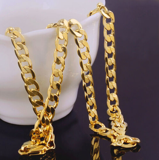 Solid 14k yellow Gold Mens Necklace Chain Birthday Valentine Gift valuable 100% real gold, not solid not money.-image-391733277