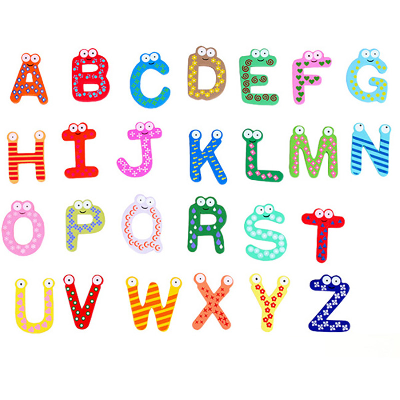 

Baby Letters Toys Cartoon Fridge Magnets Kids Wooden Alphabet Fridge Magnet Child Educational Lnteresting Toy Gift 26pcs/lot WX-C47