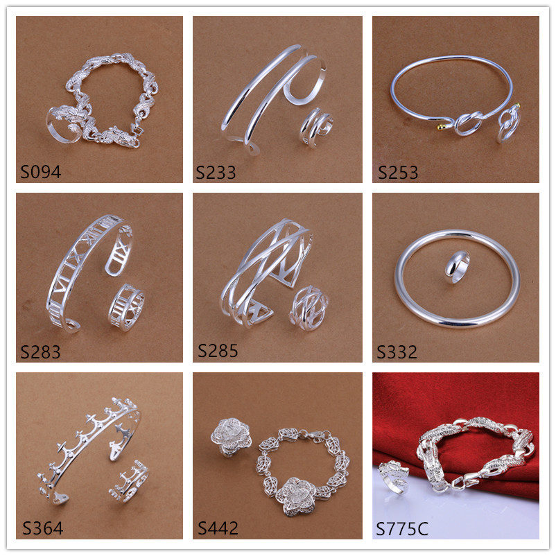 

Brand new 6 sets diffrent style and color women's sterling silver jewelry sets DFMS44,fashion 925 silver Bracelet Ring jewelry set, Mixed colors