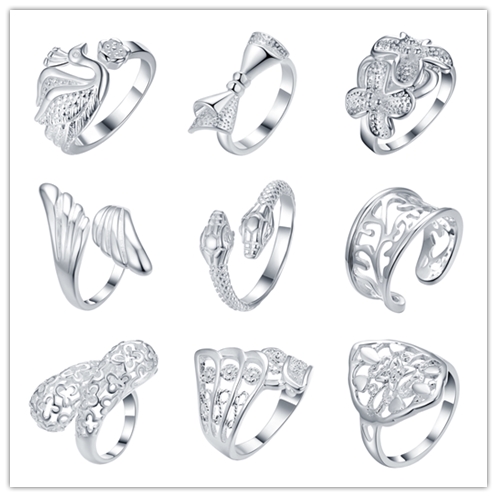 

2016 Mixed Order 925 Silver Ring opening cool party jewelry classic glamor style top quality cheap Hot 9pcs / lot free shipping