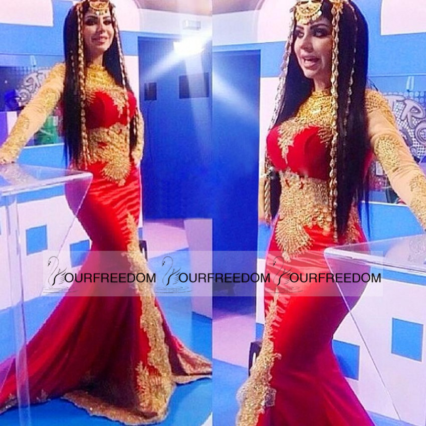 Satin Beaded Applique Lace Mermaid Muslin Arabic Red Cheap Evening Dresses Long 2019 Robe De Soiree Dentelle Long Formal Dress