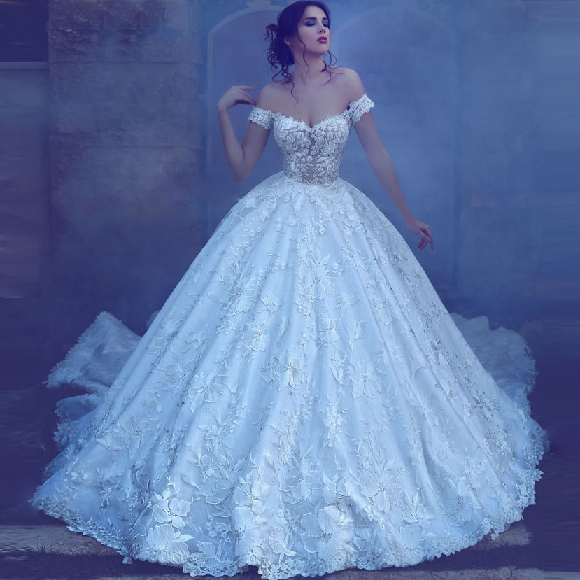 

Fabulous Lace Applique Wedding Dresses Sexy Off Shoulder Short Sleeves Open Backless Wedding Dress Glamorous Said Mhamad Beach Bridal Dress, Black