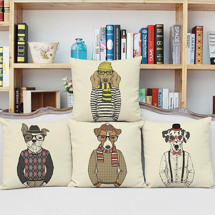 

Mr Dog Linen Pillow Case Dog With Glasses Personification Cushion Cover Dog Style Car Cushion Cover Home Sofa Nap Cushion Cases, As pics