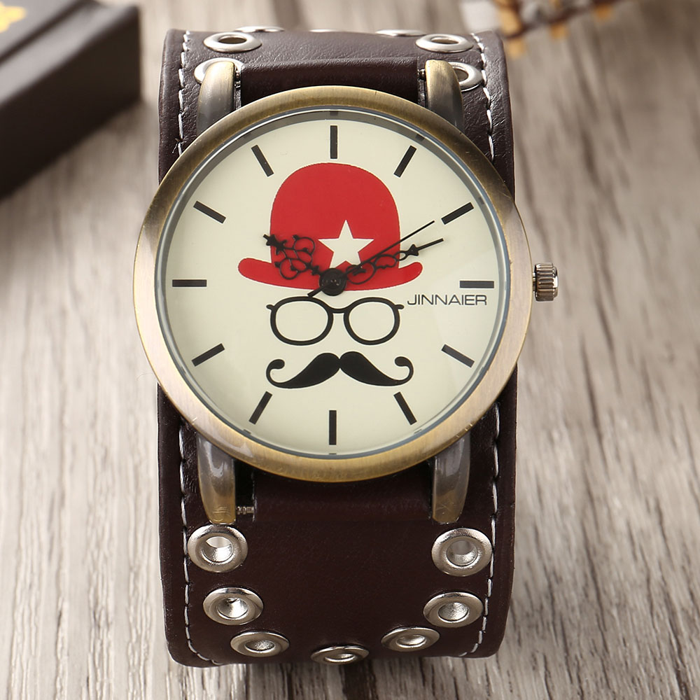 

Fashion cool Jinnaier Casual men Women unisex skeleton skull style Wide leather strap Quartz Sports Wrist watch 31-34 designs, Color