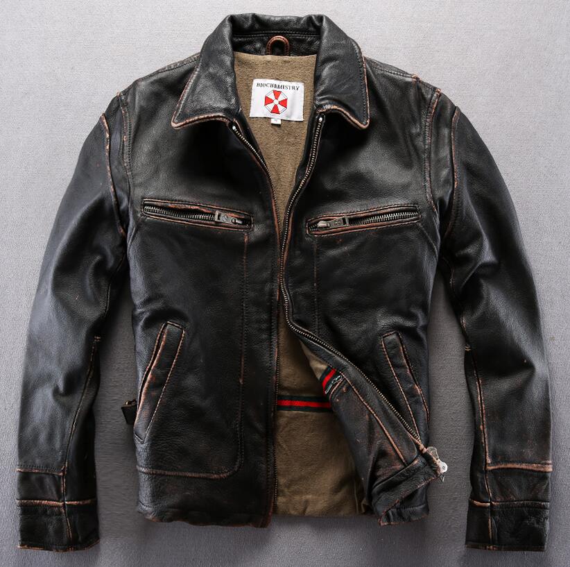 

Fall-Foreign trade boutique clothing leather goods do old locomotive biochemical crisis real leather leather jacket lapel coat M-3XL, Pure black