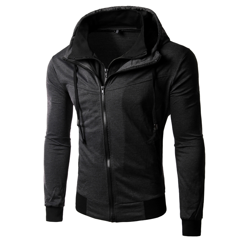 

Fall-TUNEVUSE Hot Fashion Man Casual Solid Color Zipper Jacket Double-layer Collar High Quality Men's Outerwear Coat FREE SHIPPING, Grey