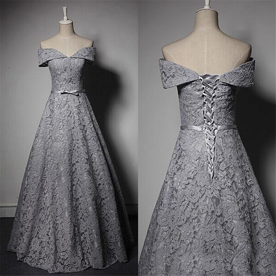 

Off Shoulder Grey Lace Formal Evening Gowns A Line Lace Up Evening Party Prom Dresses vestido de formatura longo em vestidos de, Yellow