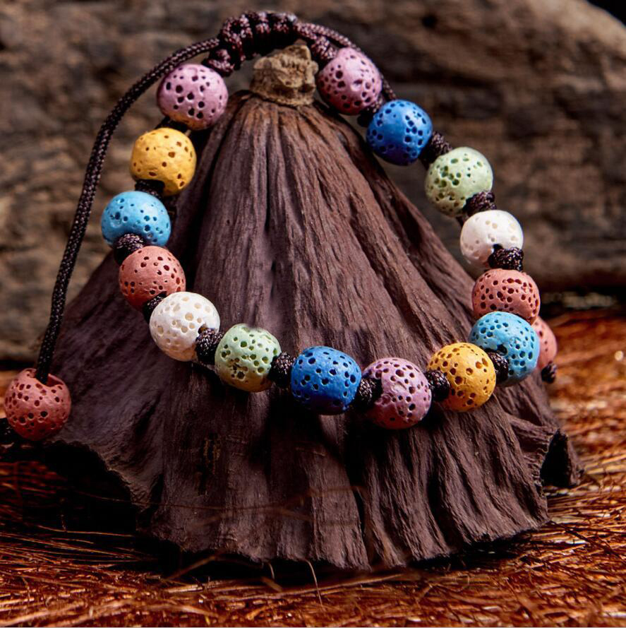 

Hot Colorized Lava Stone Beads Bracelet Perfume Essential Oil Diffuser Charms Adjustable Bracelet Accessories Jewelry Women
