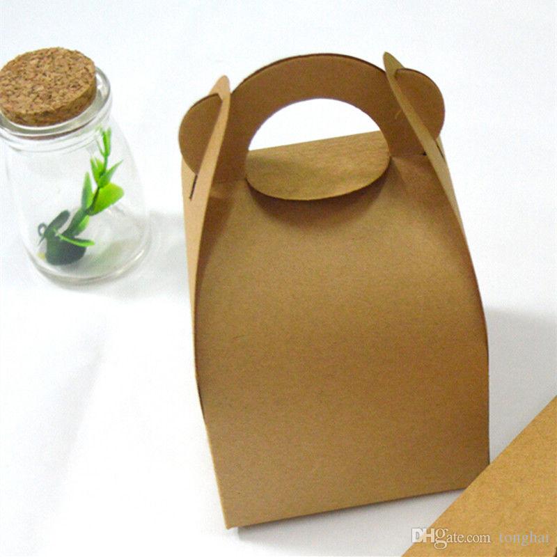 

Kraft Paper Muffin Biscuit Cookie Cake Box Party Favor Bag Gift Handle 10x10x7cm H2010252, Dark khaki