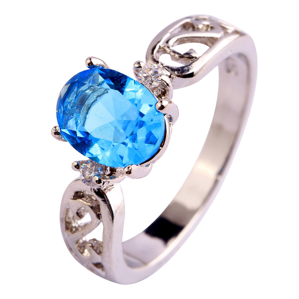 

Fashion Jewelry Hand Made Blue Topaz Gems 18K White Gold Plated Silver Ring Size 6 7 8 9 10 11 12 Free Shipping Wholesale, Golden;silver