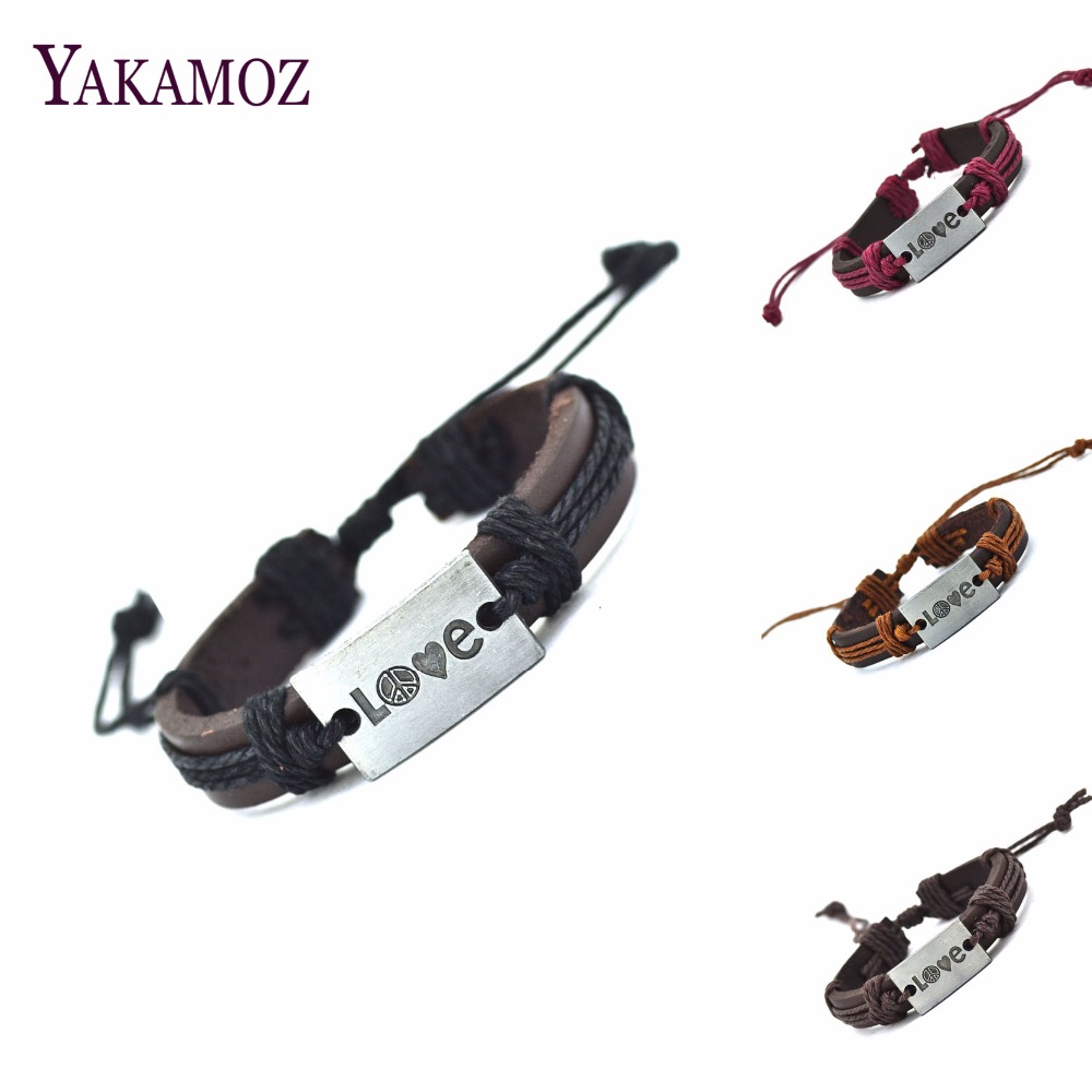 Mejor amigo de Cuero Amor Paz wristband Wrist strap pulsera con dijes Marrón A58