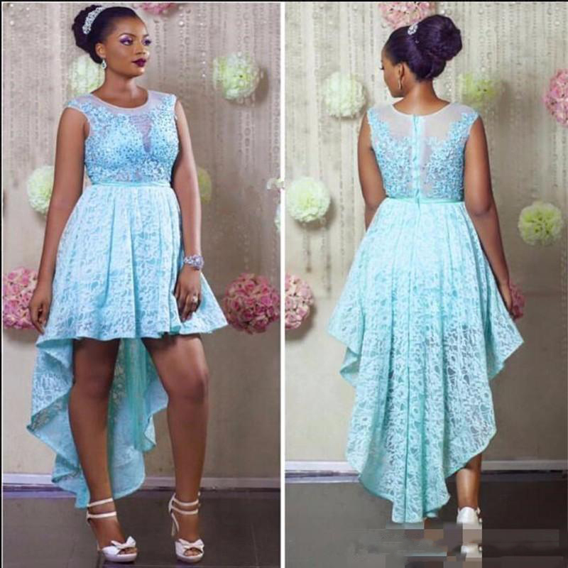 

Light Blue Lace High Low Prom Dresses 2017 Sleeveless Zipper Back Plus Size Evening Gowns Custom Made Formal Party Cocktail Dresses, Same as image