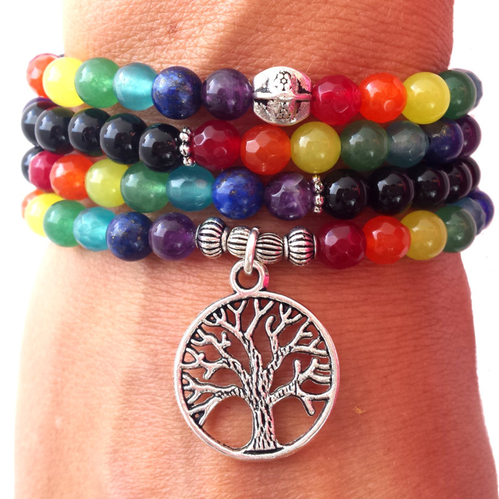 SN1157 nouveau Design 108 Bracelet ou collier de perles Mala Chakra Bracelet en Onyx noir Bracelet à breloques arbre de vie