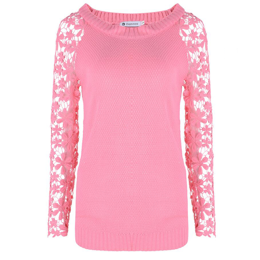 

Women's Lace Knitwear Elegant Pullover Sweater Long Sleeve O Neck Patchwork Knit Hollow Out Sweatshirt Casual Knitted Sweater Plus Sizes NS, Black