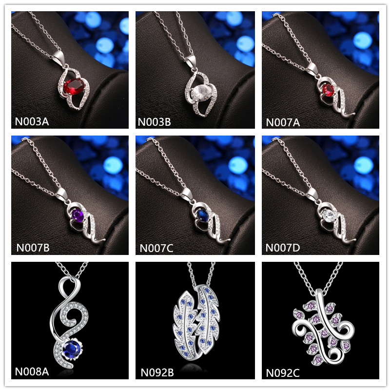 

New arrival fashion women's gemstone 925 silver plated necklaces pendant 10 pieces mixed style,wholesale sterling silver pendant necklaces GTN29