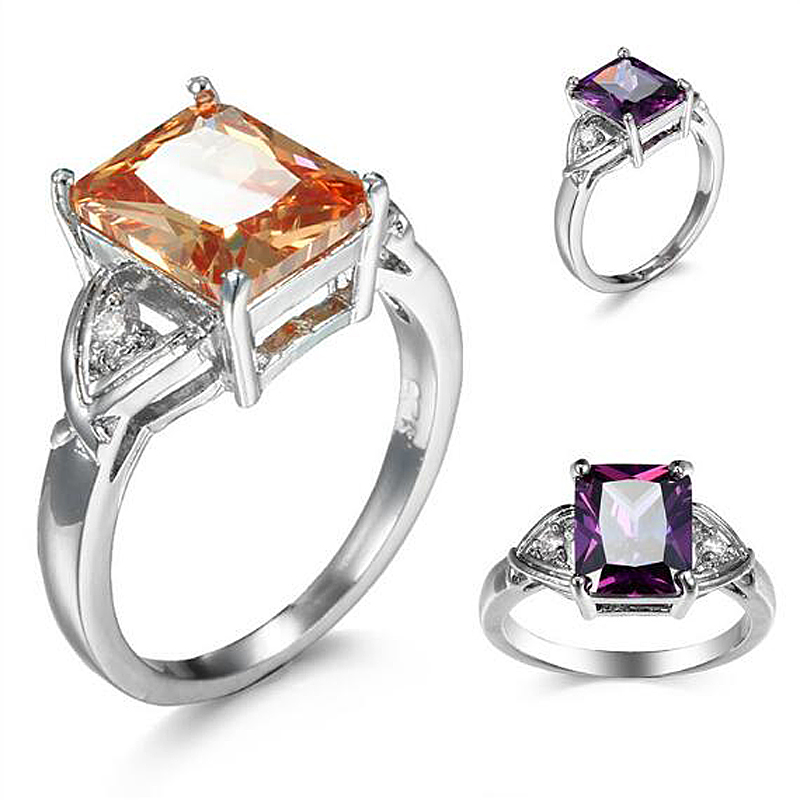 

10pcs Unique Christmas Gifts Fire Morganite Amethyst Cubic Zirconia Crystal Gemstone Russia 925 Sterling Silver Black Gold Wedding Rings