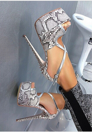 

Top quality snake patent leather sexy high heels platform sandals for women 2019 new arrival fashion sandals, Split