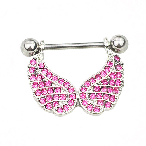 

D0663 (1 color ) Nice Wing style NIPPLE ring piercing jewelry 10 pcs Pink color stone drop piercing body jewelry shipping, Silver