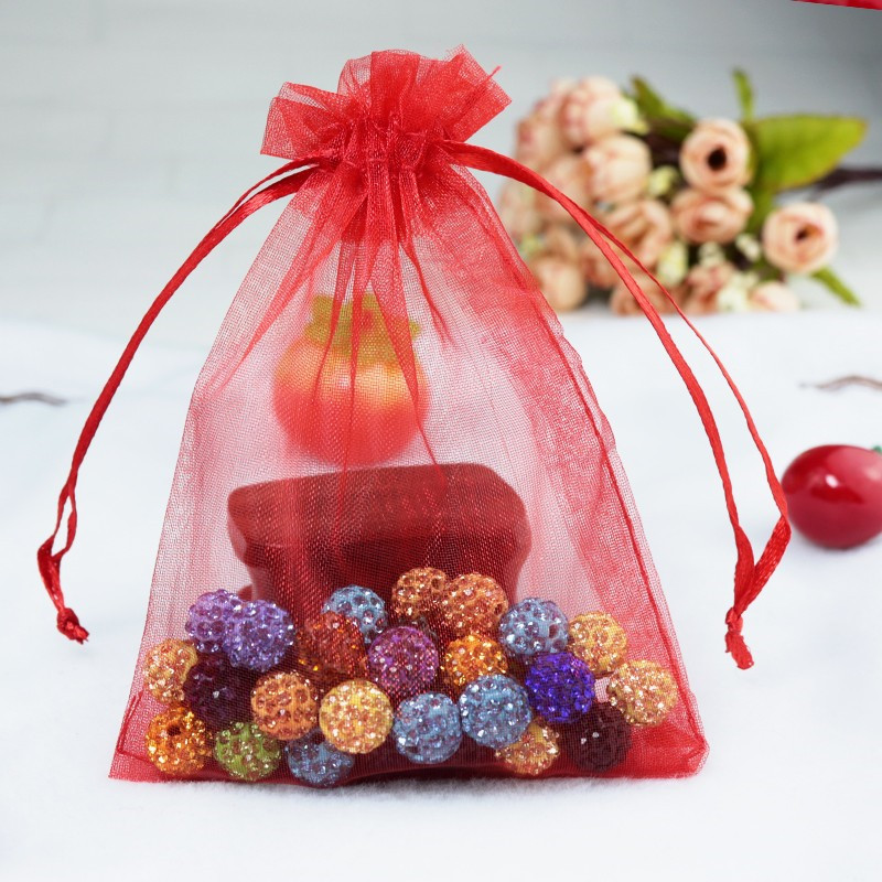 

Red Plain Christmas Organza Drawstring Pouches Jewelry Party Small Wedding Favor Gift Bags Packaging Gift candy Wrap Square 5x7cm 2" X 2.75"