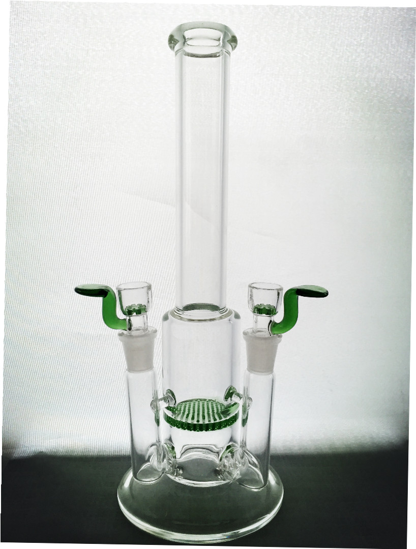 

Modern design twin joints glass water pipe green honeycomb percolator bong mini bubbler double 14mm bowl