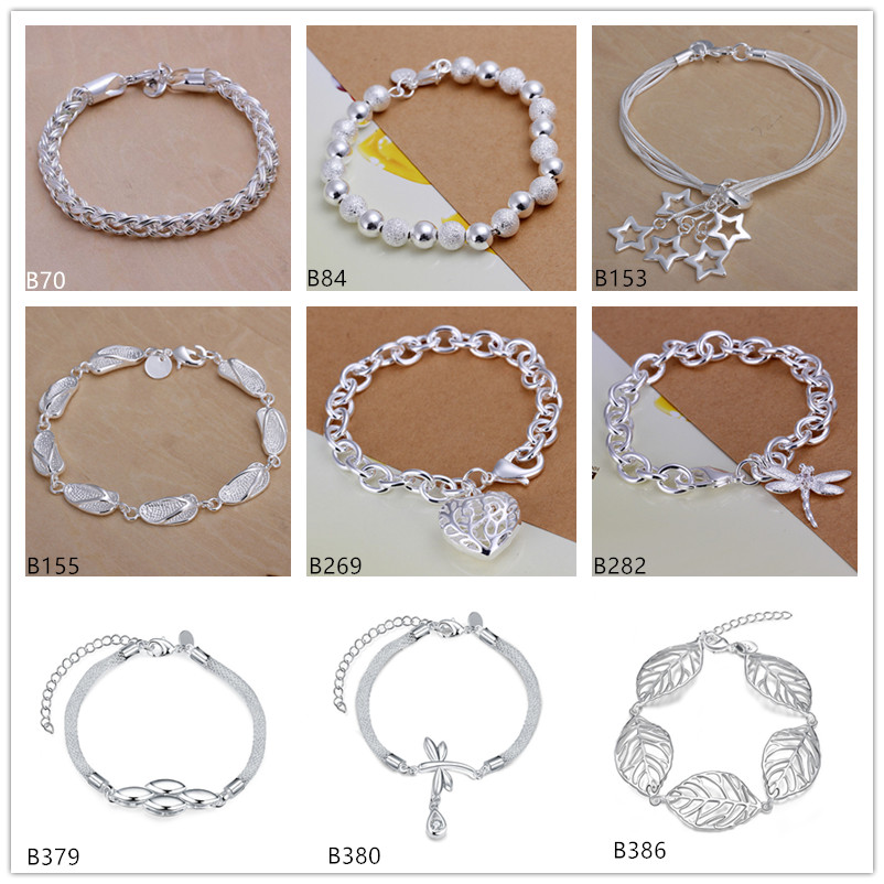 

mixed style fashion women's sterling silver plated Bracelet,Screwing ring Full slippers stereoscopic hearts plate 925 silver Bracelet EMB6