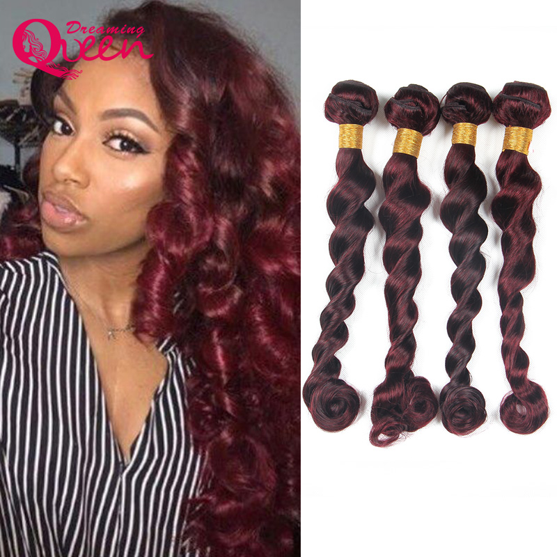

99J Burgundy Brazilian Loose Wave Human Hair Weave 3 Bundles Ombre Human Hair Extension Weave Dreaming Queen Virgin Hair