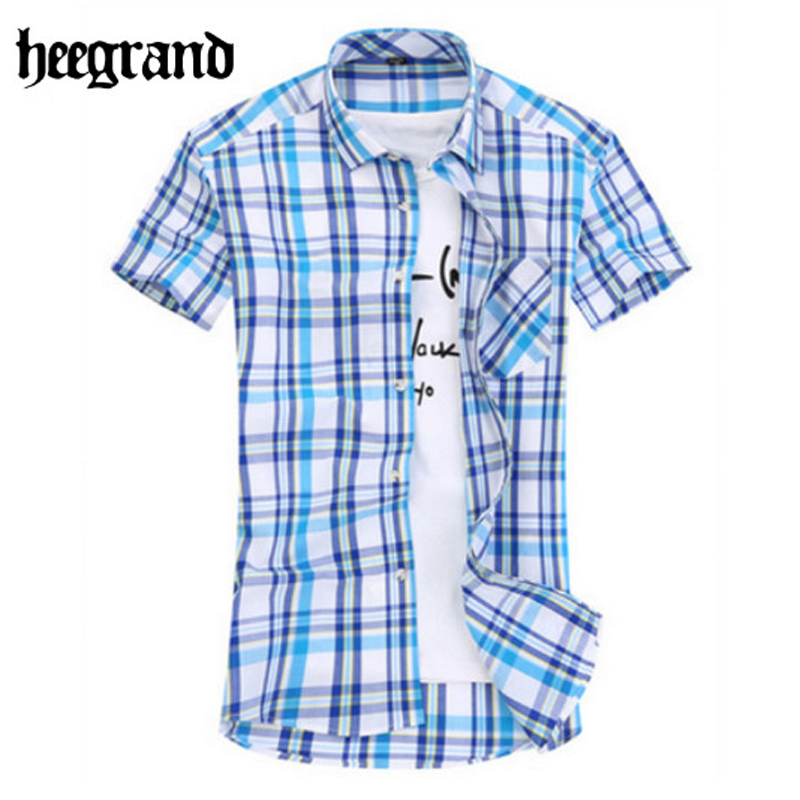 

Wholesale-2016 Summer Men Plaid Cotton Fashion Short Sleeve Outdoor Colorful Man Casual Shirt MCS543, Sk87