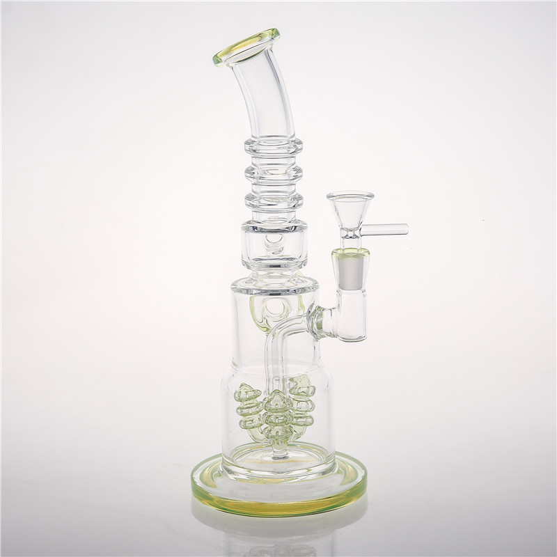 

28cm Tall Thick Glass Bong with 14.4 Joint Cone Piece Two Fuction Smoking Bubbler Beaded Percolato Good Filtration Oil Rigs