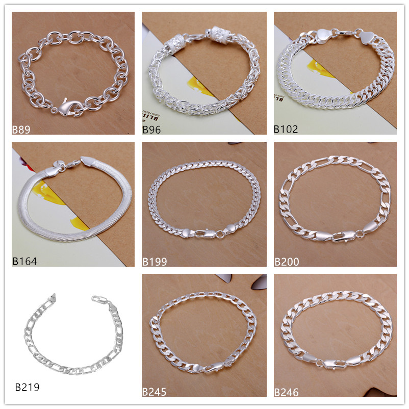 

Shrimp buckle faucet snake Link, Chain sterling silver plated bracelets 8 pieces mixed style GTB27 Fashion burst models men's 925 silver bracelet