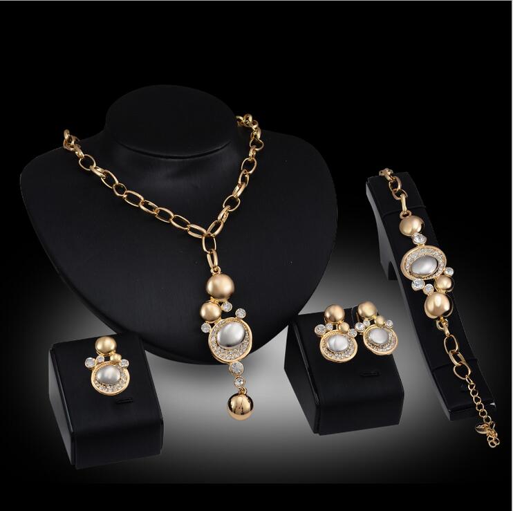 

High grade double round Jewelry Sets white gemstone necklace bracelet earrings rings wedding 18K gold jewelry family of four GTOMKS048