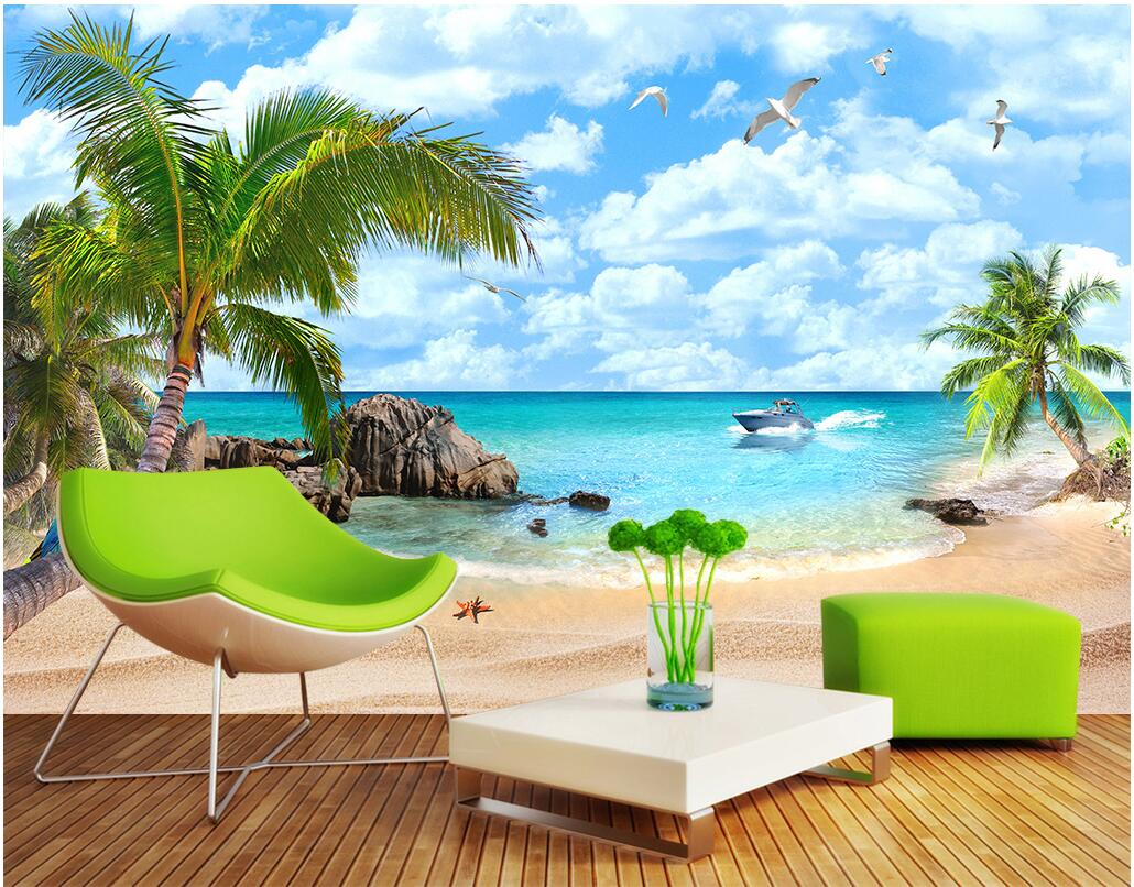 

3d room wallpaer custom mural photo Sea view Mediterranean beach scenery picture decoration painting 3d wall murals wallpaper for walls 3 d, Non-woven