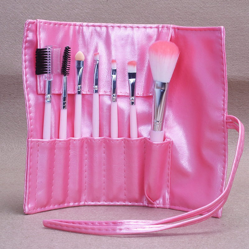 

Fashion Makeup Brush Set Cosmetic Makeup Brush Kit Total 7 Pieces Brush With Leather Packing Bag