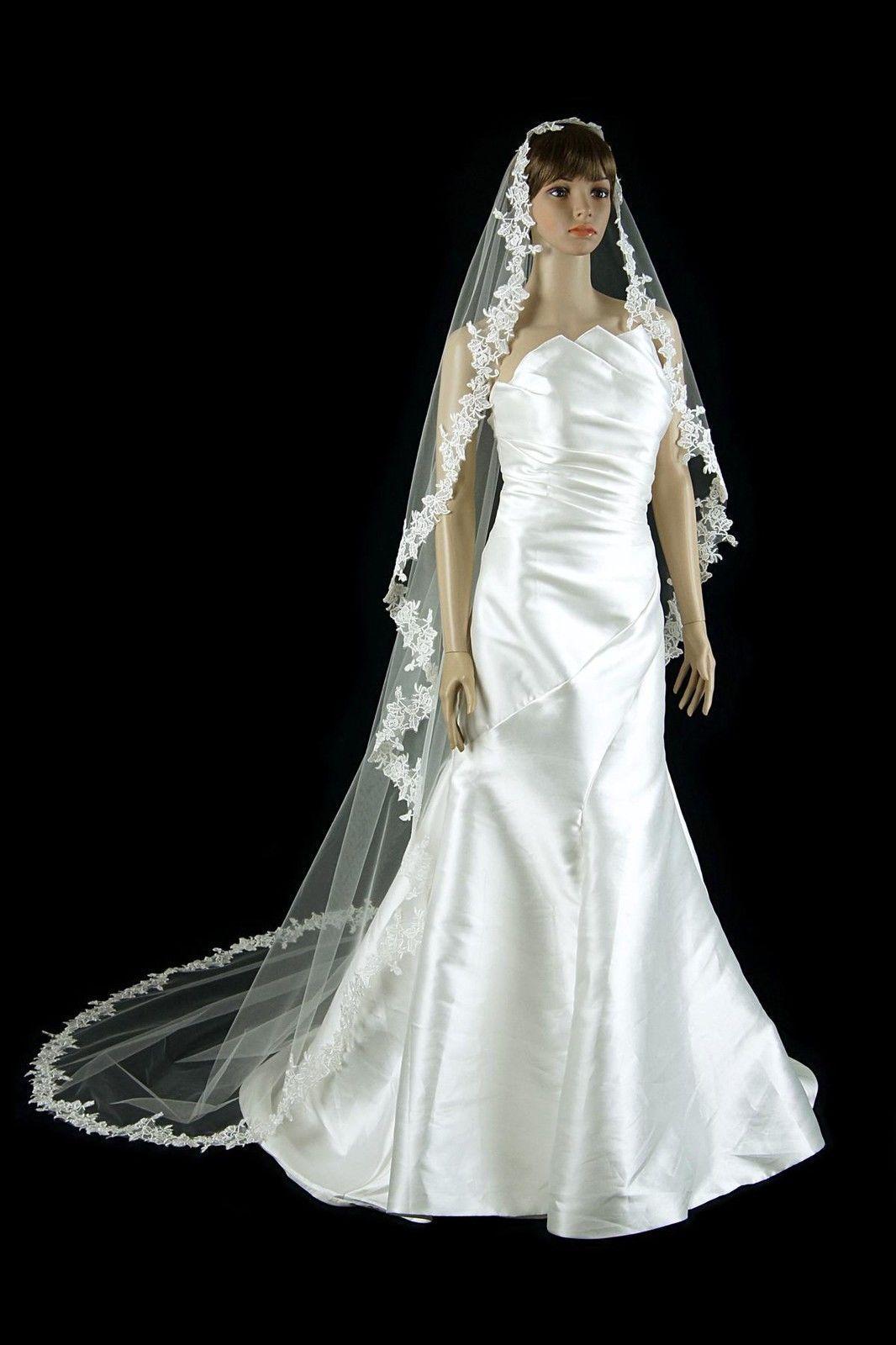 

New Luxury Soft Tulle 1T Applique Edge Without Comb Lvory White Wedding Veil Cathedral Bridal Veils Three Meters Long