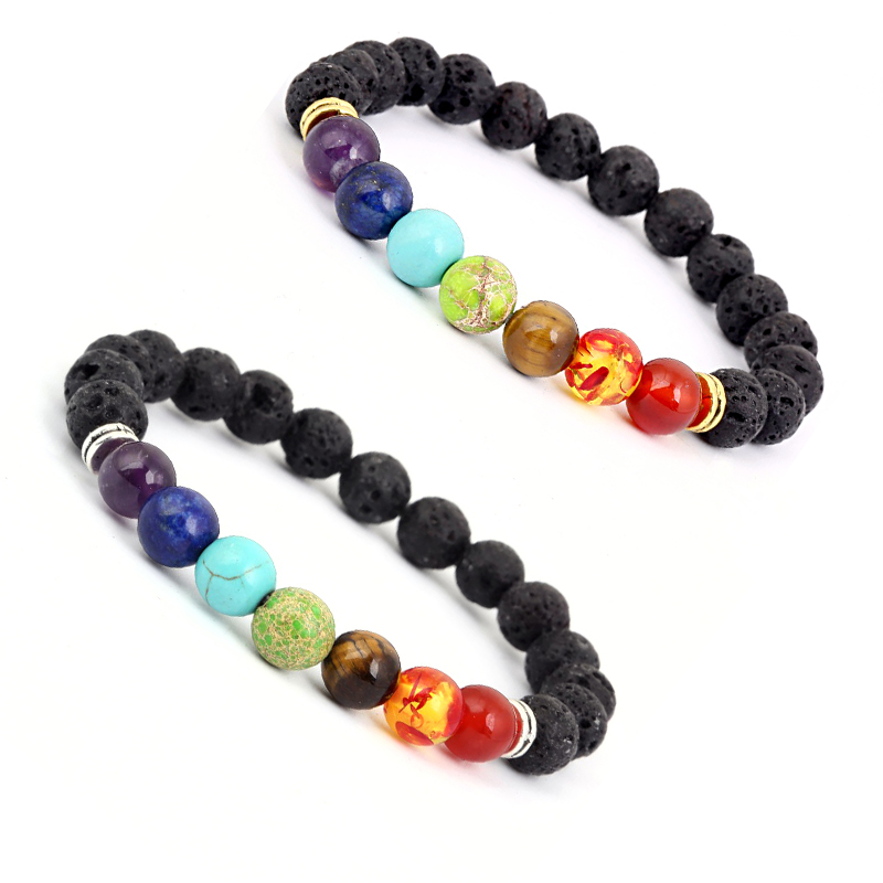 

7 Chakra Natural Lava Stone Bracelet 8mm Yoga Beads Wome Men Charm Jewelry Essential Oil Diffuser Bracelets Free DHL Kimter-B124S FZ