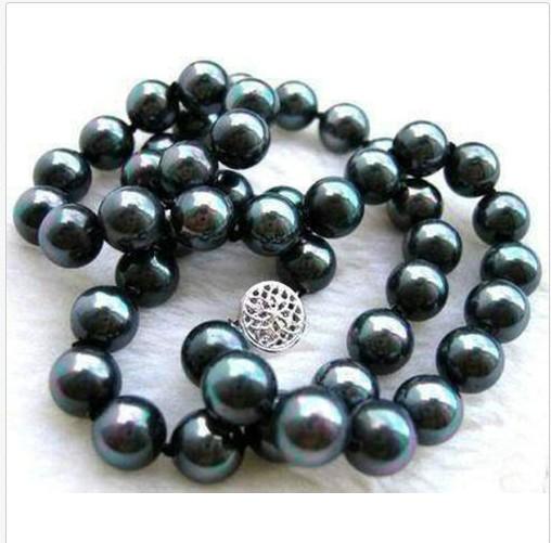 

New Fine Pearls Jewelry Wholesale 10mm black blue south sea pearl round beads necklace 18"