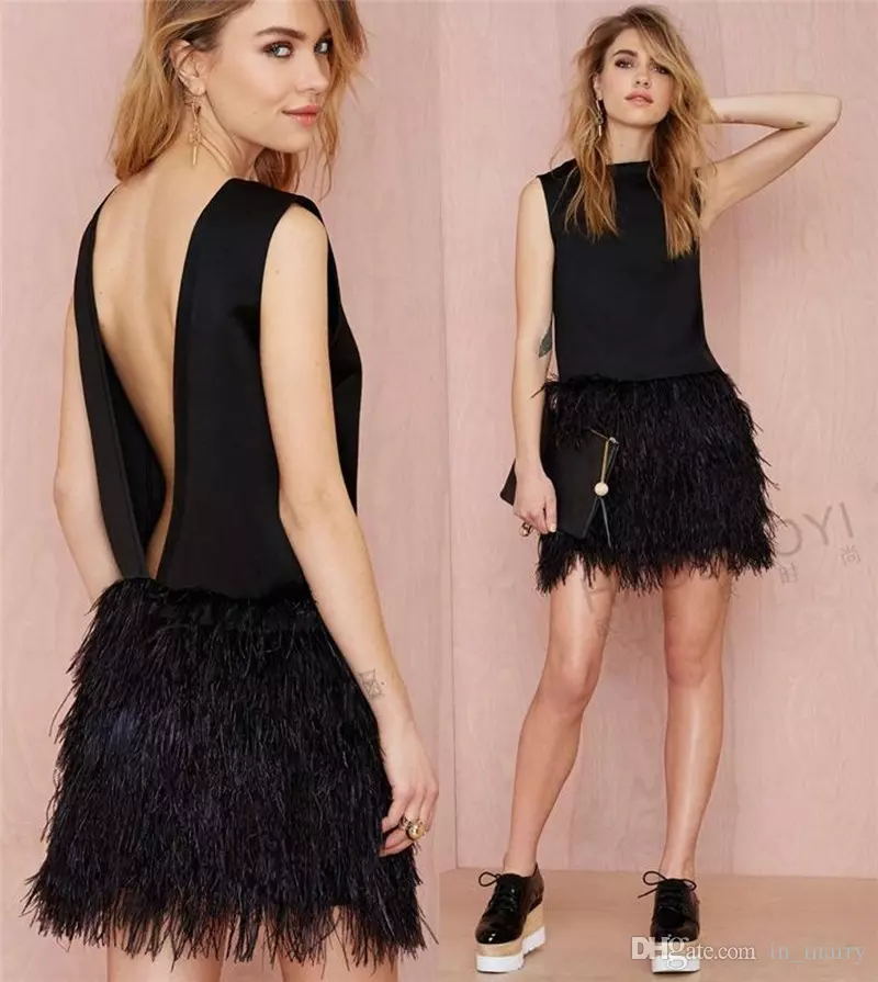 

2022 Sexy Little Black Girls Feather Party Dresses Cocktail Gowns Evening Mini Backless Satin Fashion Short Formal Homecoming For Women, Light yellow
