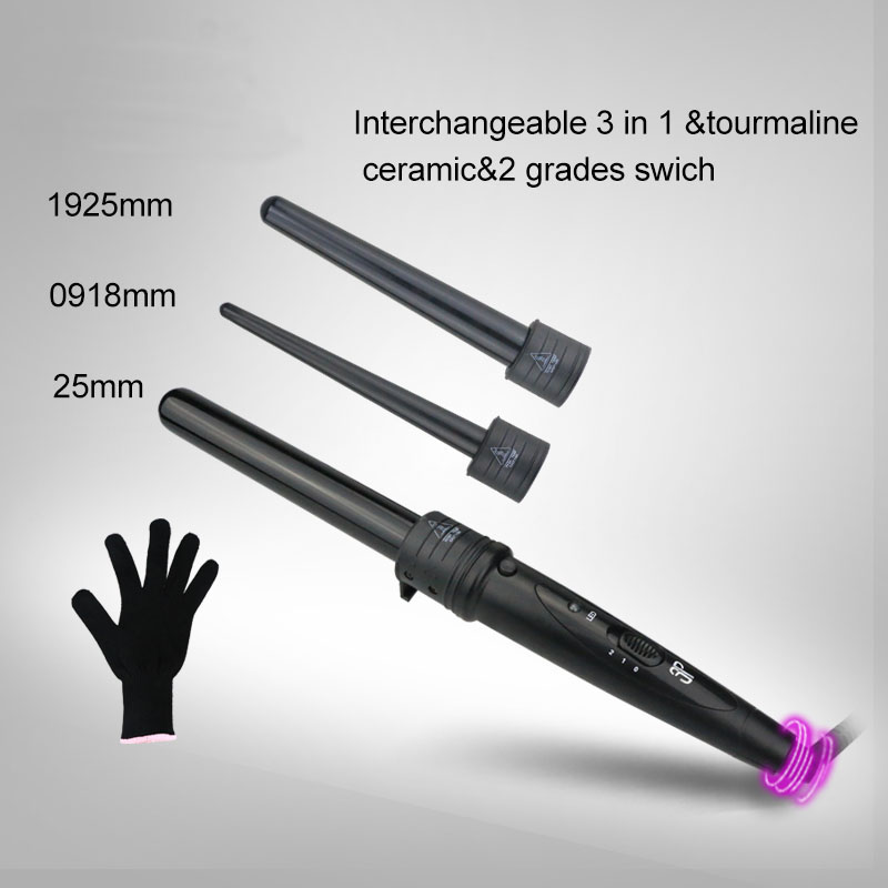 Céramique Plaque chauffante 3 en 1 fer à friser cheveux PTC chauffe température réglable EU UK US Plug bigoudi Portable Curling Baguette Top Sell