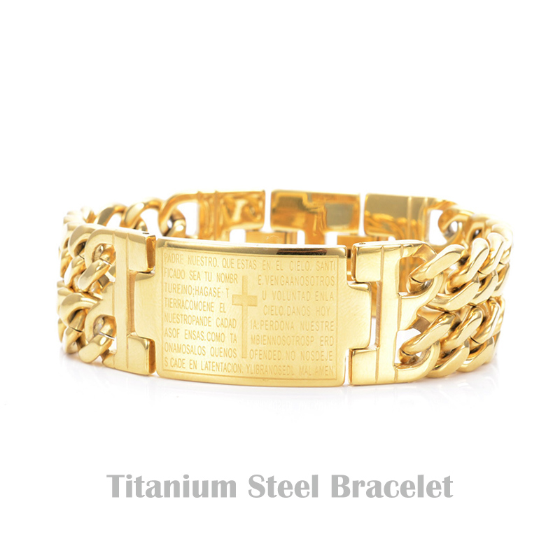 

Spanish Bible Cross Lord's Prayer Pulseras 316L Stainless Steel Bracelet Wristbands Bangle Trendy belief Jewelry Brace lace Promotion