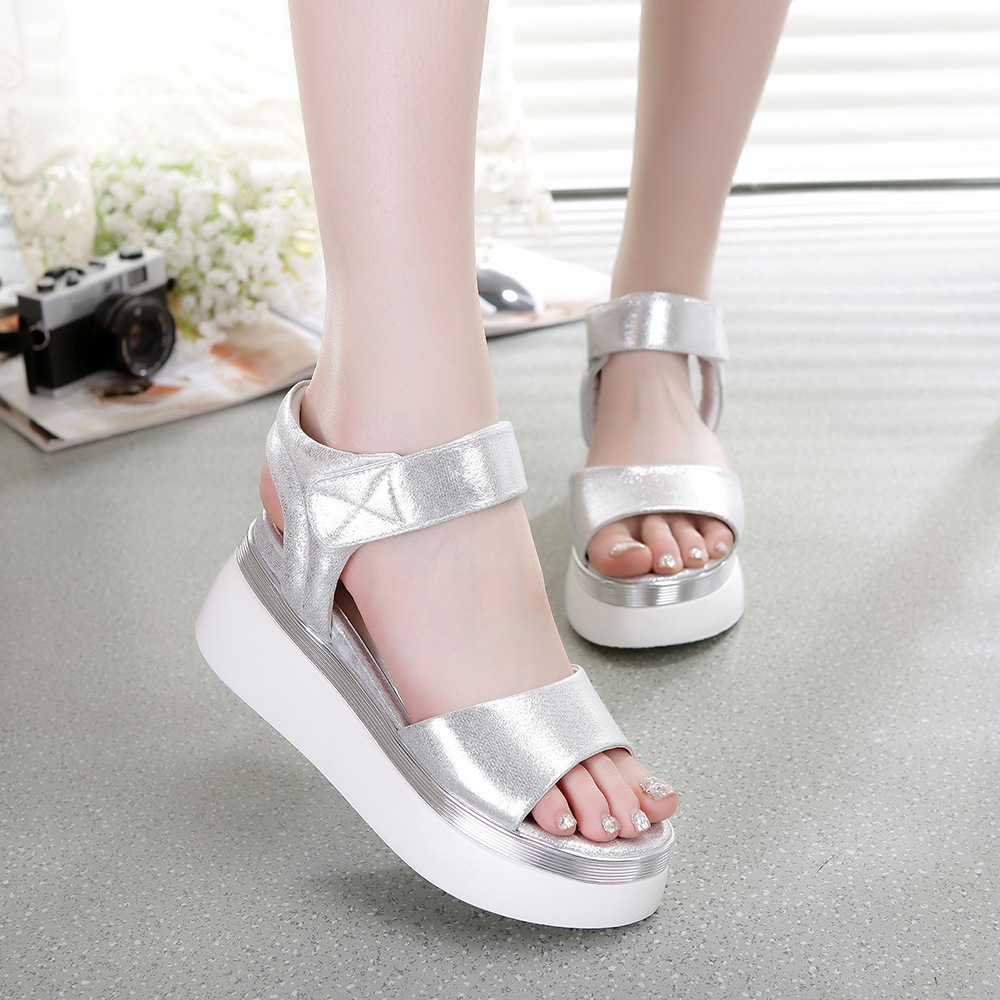 

Hot New Fashion Ladies Sandals Muffin Fish Mouth Thick High Quality Cheap Brand Shoes Free Shipping, Silver