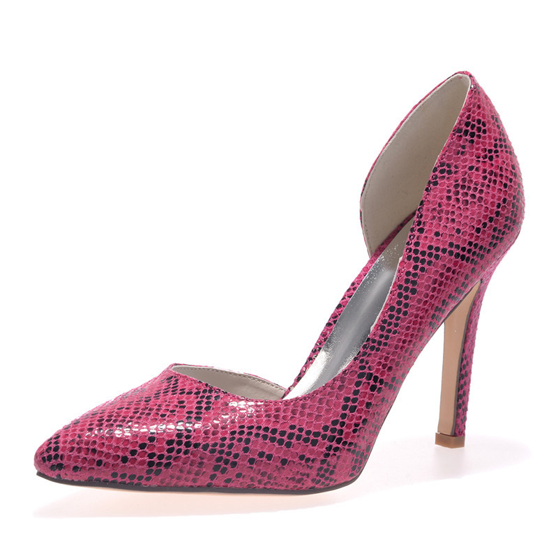 

0608-18 Simple Fashion High Heels Wedding Dresses Snakeskin pattern Pointed Toe For Women Party Prom Evening Occasion Shoes High Quality, White