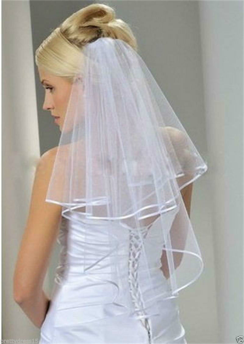 

The new white and rice white bridal veil layer 2 satin sideband comb studio photography wedding dress accessories
