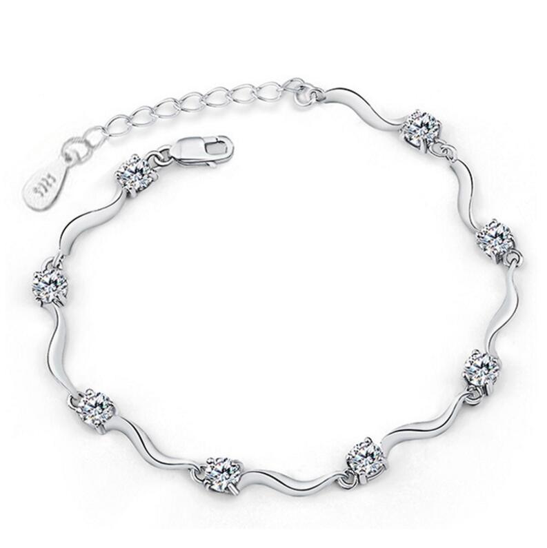 

HYWo Exquisite Stylish exquisite minimalist style 925 sterling silver Austria zircon crystal cuff bracelet for women Gifts