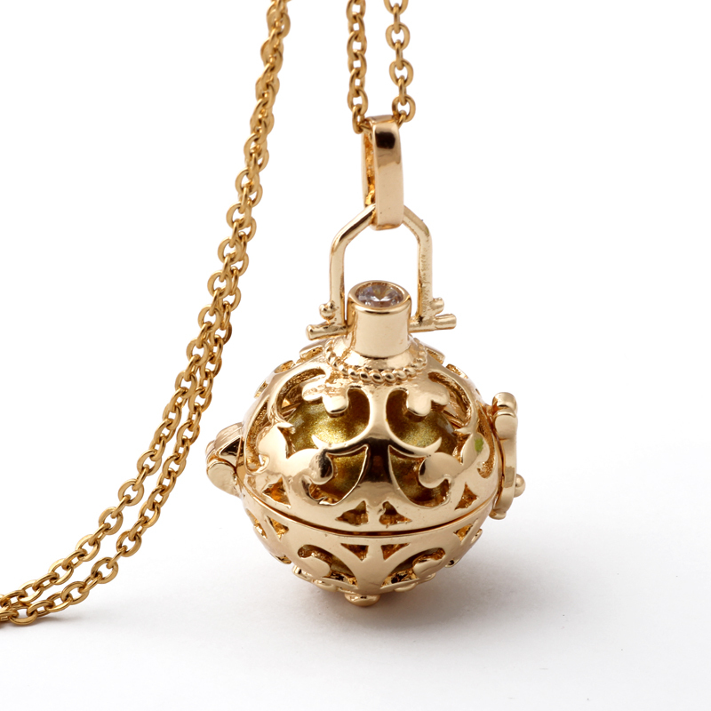 

Wholesale-18K Gold Plated Cage Angel Ball Necklace 6 Colors Ball Metal Pregnancy Ball in Pendants Baby Chime Necklace