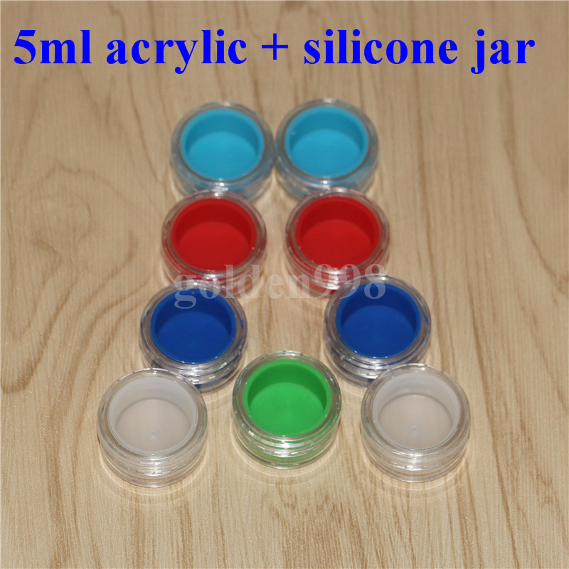 

Acrylic silicon container 5ml wax concentrate silicone containers non-stick dab bho oil jars tool storage jar holder vape, Multi-colors